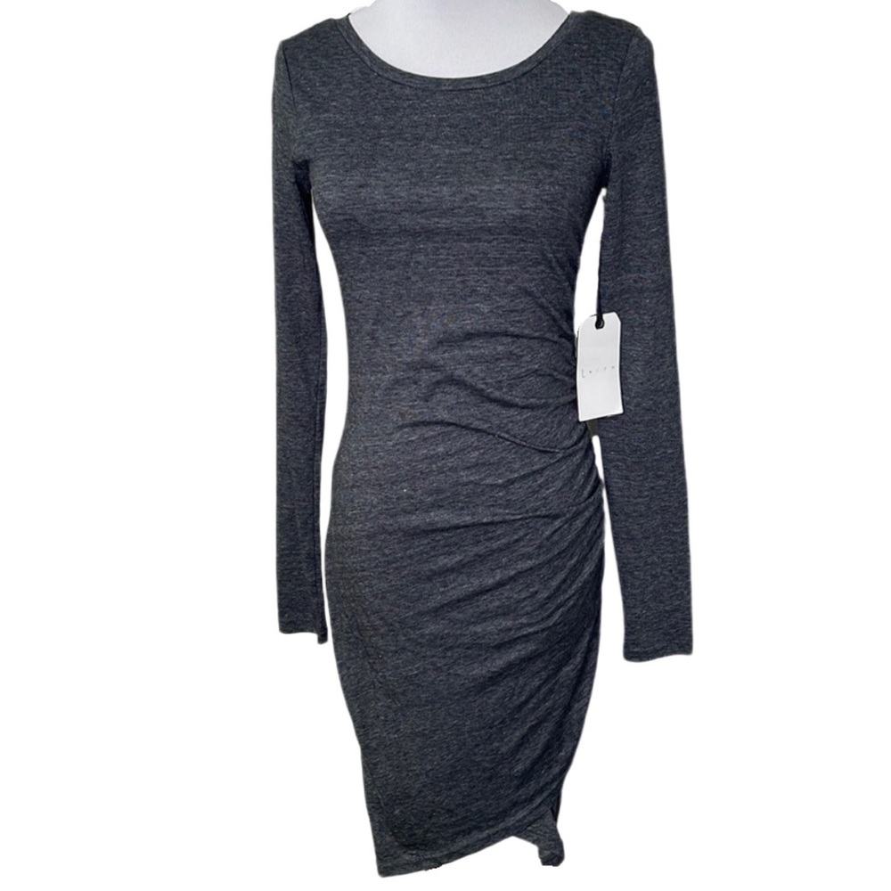 Leith Charcoal Gray Heathered Long Sleeve Bodycon Ruching Dress